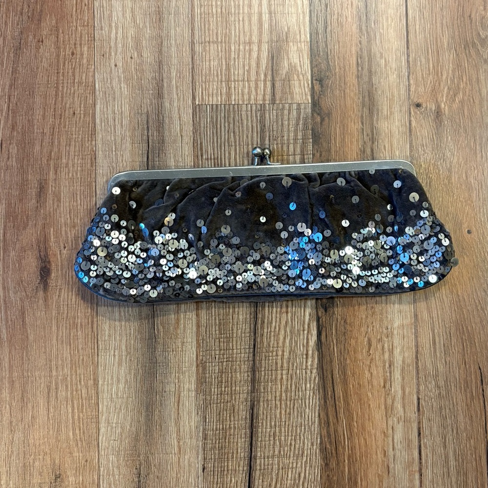 Accessorize UK Grey Velvet Sequin Evening Clutch